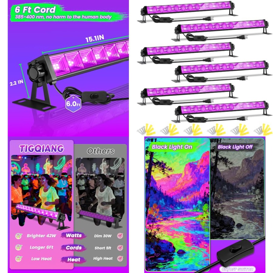 Party Supplies - 4W LED-Schwarzlichtleiste, Schwarzlicht für große Flächen