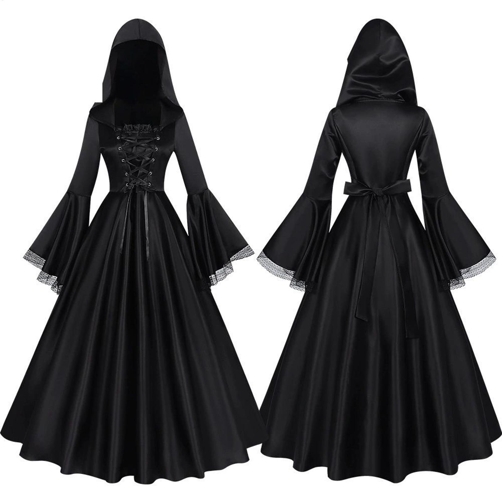 Medieval Renaissance Dress Women - Halloween-Hexenkostüm Mittelalterliches Gotisches Langes Kleid mit