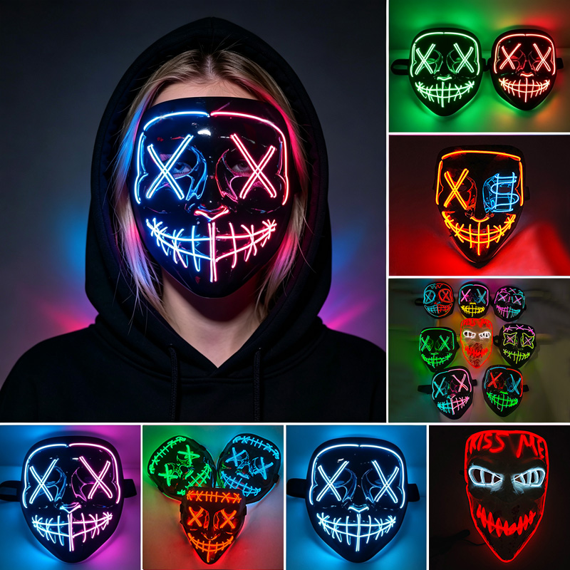 Led Purge Mask Halloween - Professionelle Personalisierung, leuchtende LED-Pflegemaske, Halloween-Kugelmaske, Kopfbedeckung