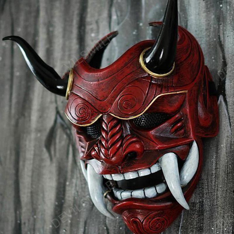 Led Purge Mask Halloween - Hannya Dämonenmaske Japanischer Oni Samurai Noh