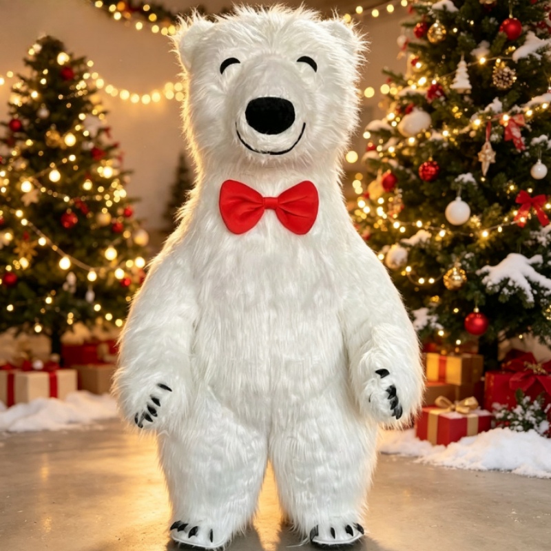 Costumes - Riesiges aufblasbares weißes Eisbären-Maskottchenkostüm mit lächelndem