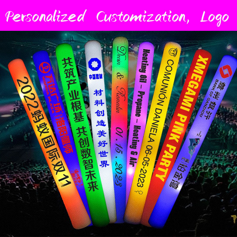 Flashing Led Foam Sticks Party - 30 LED-Leuchtstäbe aus Schaumstoff, personalisierte blinkende